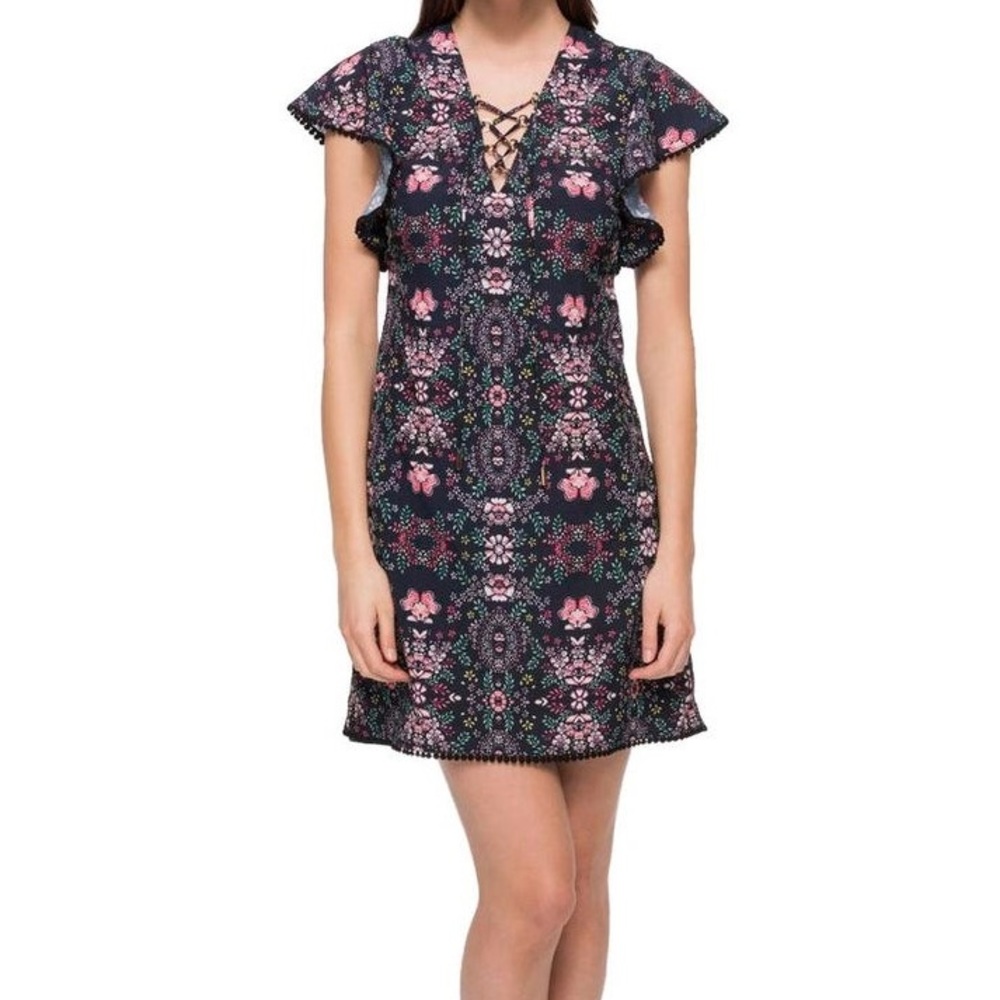 Jessica Simpson Flutter Sleeve Lace Up Shift Dress